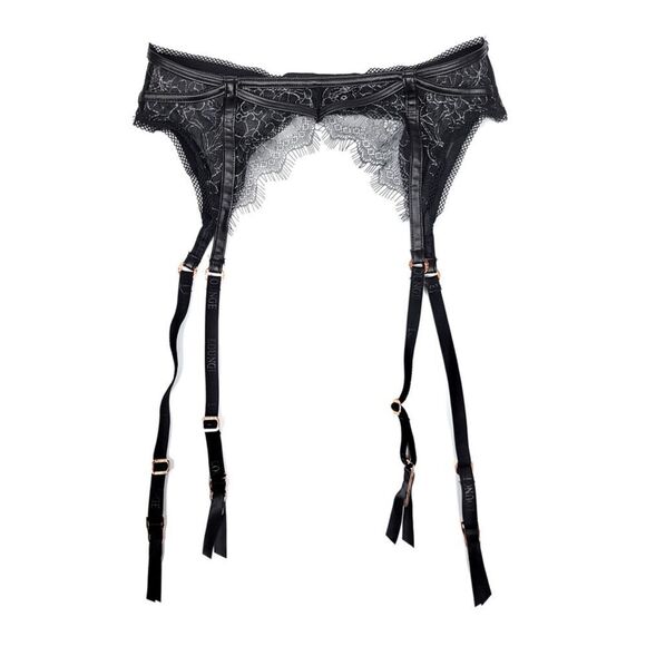 LOUNGE Intimates Pandora Eyelash Lace Garter Belt Lingerie in Black Metallic XS - Picture 1 of 6